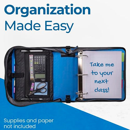 Case-it School Zipper Binder | 3" O-Rings | 600-Sheet | D-146 Denim Blue - color: D Denim Blue, size: 1 Pack