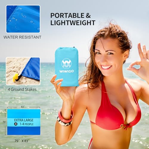 WIWIGO Beach Blanket Mat Waterproof Sandproof for 2-8 Adults Quick Drying - color: Bule-striped, size: 79" X 83"（1-4person）