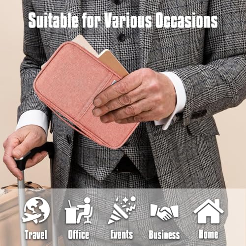 Travel Document Organizer with RFID, Family Passport Holder, Wallet for Women & Men, Portable & Waterproof Case for Cards, Boarding Pass, Tickets with Zipper ﻿