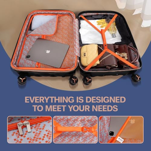 2-Piece Set(14/20in) Carry On Luggage,Expandable w/TSA LOCK - color: BLACK, size: 20 inch + 14 inch Set