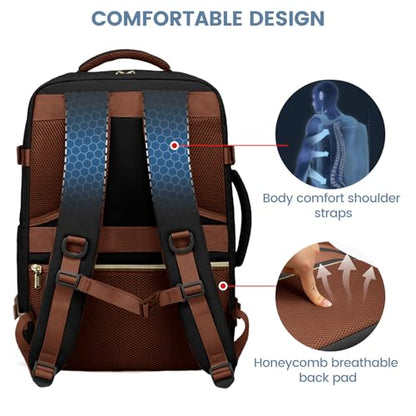 LOVEVOOK Travel Backpack For Women,50L Carry On TSA Personal Item Bag - color: Brown and White and Black, size: 18 Inch-50L-4Pcs