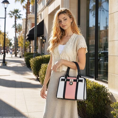 Qiyuer Structured Satchel Tote Handbags Set Women Purses with RFID Wallet - color: A5-2pcs/Set Whitepink