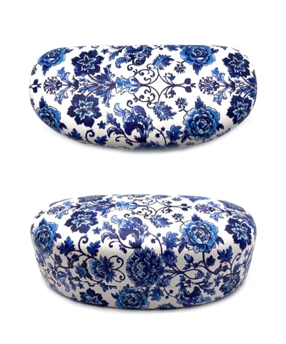 JAVOedge Style Eyeglass & Sunglasses Case - Extra Large Hard Shell Protective Case with Cleaning Cloth - color: Porcelain Bloom