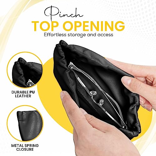 Squeeze Top Sunglass Pouch - Portable Sunglass Organizer Pouch Bags Soft PU Leather Glasses 2 Pack - color: Black