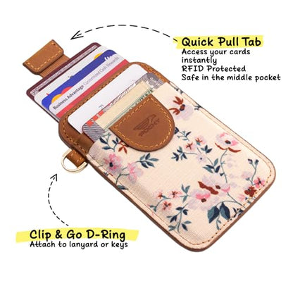 POCKT Elastic Card Holder Wallet for Women and Men, Genuine Leather Slim RFID Blocking Front Pocket Credit Card Holder, Cute Small Minimalist Wallet | Bloom - color: Bloom