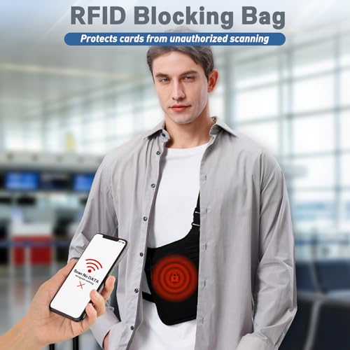 Anti-Theft Money Belt Crossbody Dual-Strap RFID Blocking Hidden Travel Wallet - color: Black