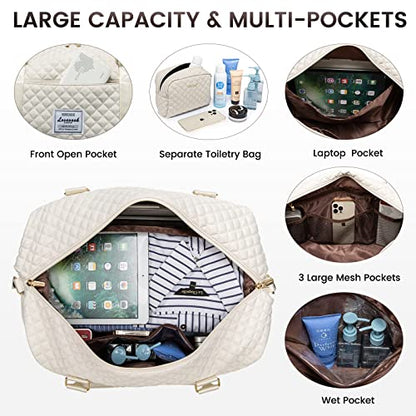 LOVEVOOK Travel Duffle Bag,Weekender Bags for Women with Shoe Compartment - color: Beige, size: Large-2 Pcs