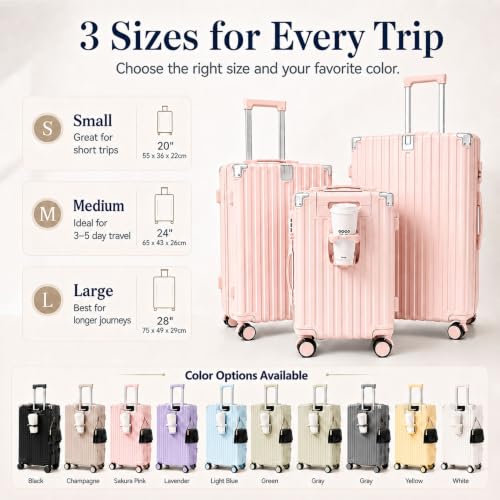 3 Piece Hardside Luggage Set with Spinner Wheels, TSA Lock, Lavender - color: pink