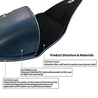 LogHog Portable Leather Glasses Case,Flexible Sunglasses Pouch Slim Case for Women Men Horizontal Eyeglass Case - color: Button-inkblue