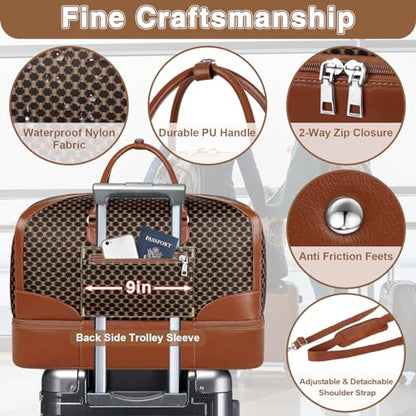 ITIEZY Weekender Bag for Women 21.5" Travel Duffel Large Carry On Bag 3PCS - color: 9b-dark Brown
