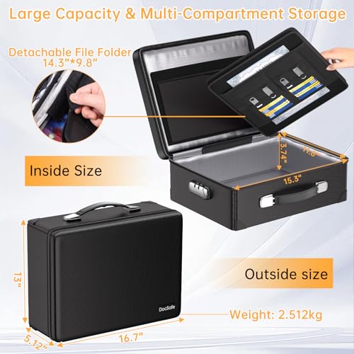 DocSafe 6400°F Fireproof Document Box with Lock, 10 Layers Heat Insulated - color: Black