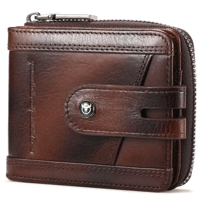 BULLCAPTAIN Genuine Leather Men's Wallet with Zipper T23 (Coffee) - color: Coffee
