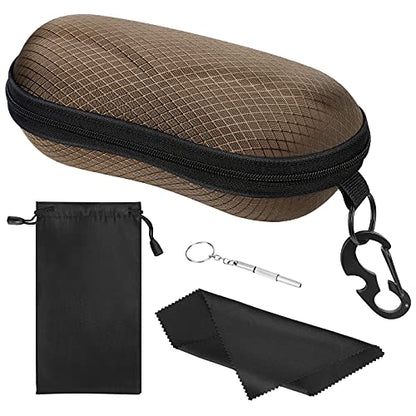 MoKo Semi Hard Shell Sunglasses Case, Unisex Protective Eyeglass Case Glasses Case Holder with Metal Hanging Hook - color: Coffee-eva, size: 1개입