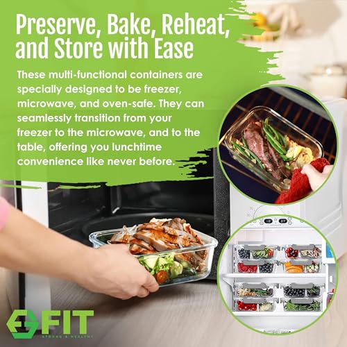 Glass Meal Prep Containers 2 & 3 Compartment, Leak-Proof Lids 32 oz 4 Pack - color: Gray (2,3 compartment - 4 pack, 32oz)