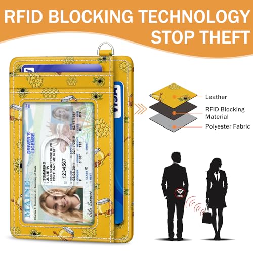 Yonlevres Bee Credit Card Holder Slim RFID Wallet Women Small Travel Cute - color: Bee