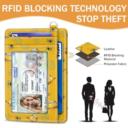 Yonlevres Bee Credit Card Holder Slim RFID Wallet Women Small Travel Cute - color: Bee