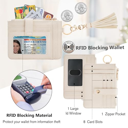 KNGITRYI Wristlet Wallet for Women,RFID Keychain Wallet with Beaded Strap - color: Beige