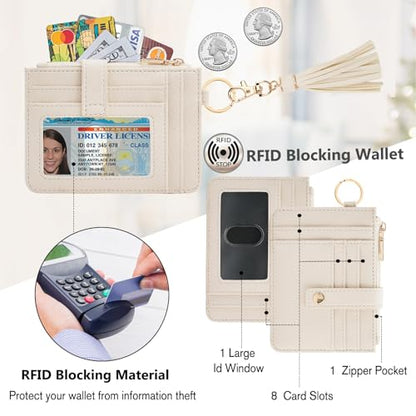 KNGITRYI Wristlet Wallet for Women,RFID Keychain Wallet with Beaded Strap - color: Beige