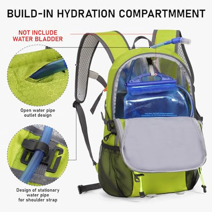 22L Lightweight Hiking Daypack with Waist Pocket Biking Skiing Travel - color: Lime