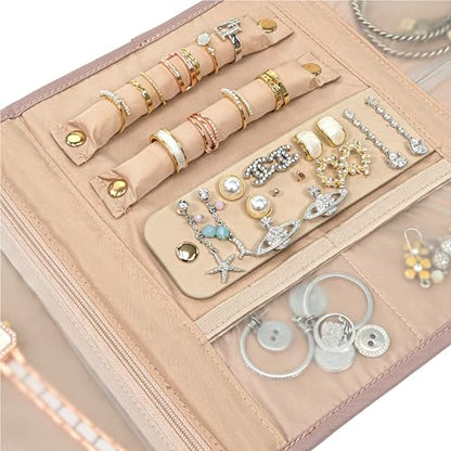 PAVILIA 여행용 주얼리 케이스 오거나이저 롤 백, 액세서리용, 퀼트 핑크 - color: 퀼트 핑크