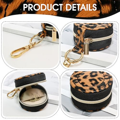 Portable Ring Keychain Holder - Brown leopard print Jewelry Holder - color: Brown leopard print