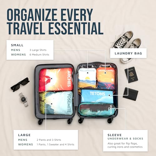 TRIPPED Travel Gear Compression Packing Cubes for Carry-On Travel 6-Pack - color: National Park, size: 6 Piece