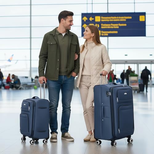 Softside Suitcase Sets 2 Piece(20/30in) w/Front Open Pocket - color: Blue, size: 2-Piece Set (20"/30'')