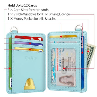 Slim Minimalist Front Pocket Wallet, RFID Blocking Credit Card Holder Wallet with Integrated D-Shackle for Men Women - color: Cowhide Fresh Blue