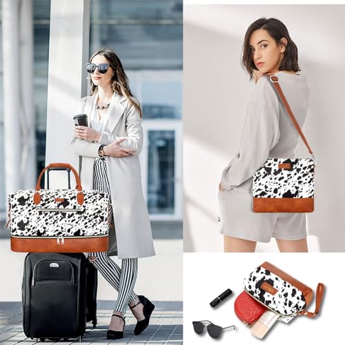 ITIEZY Weekender Bag for Women 21.5" Travel Duffel Large Carry On Bag 3PCS - color: 5-Black Cow