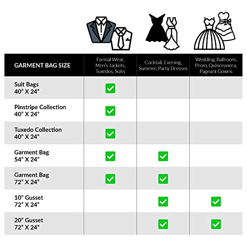 Black Suit, Dress and Gown Garment Travel Bags - 54" x 24" - with Large Window - color: Black With Large Square Window