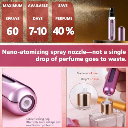 opasyo Refillable Perfume Atomizer, Leak-Proof, 5ml 5 Pack - color: Silver, Pink, Blue, Black, Gold