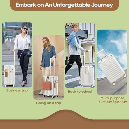 Joyway Carry On Luggage, Expandable Suitcase with Smart Cup Holder and USB Port, 20 IN Hardside Checked with TSA Lock Spinner Double Wheels, White - color: White, size: Carry-On 20-Inch