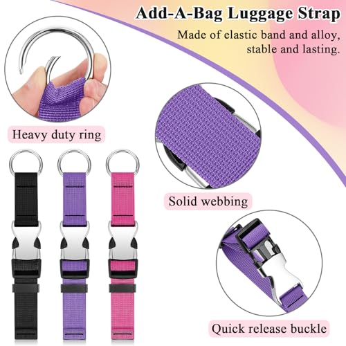 3 Pcs Jacket Gripper Straps for Travel Add a Bag Luggage Strap - color: Purple, Black, Pink