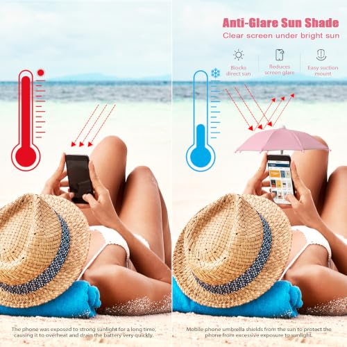 2Pcs Pink Phone Umbrella for Sun Shade with Piggy Suction Cup and Clip - color: Pink