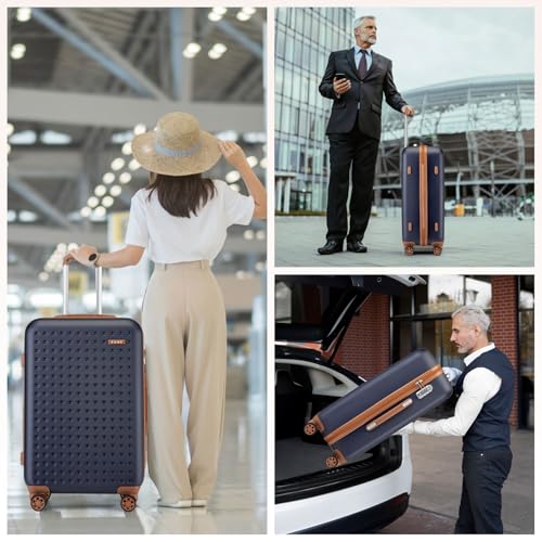 Kono 28 Inch Hard Shell Checked Luggage, 4 Spinner Wheels Suitcase, Navy - color: Navy, size: Checked-Large 28-Inch