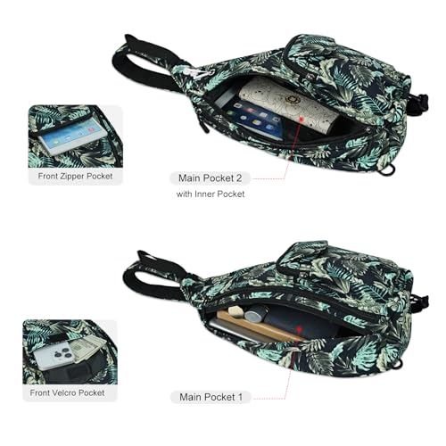 Sling Bag for Women Crossbody Chest Bag Convertible from Left to Right, Water Repellent Gym Backpack, Anit Theft - color: Banana Leaf