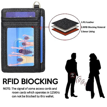 Badiya Credit Card Holder Slim Minimalist Wallet, Front Pocket Purse RFID Blocking Wallet Compact Card Case with ID Window for Women & Men - color: 1-Cross-Black