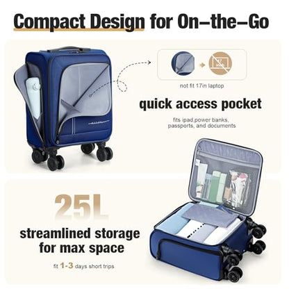 17 Inch Underseat Carry on Luggage with Removable Spinner Wheels - color: Blue, size: 17 inch_Underseat