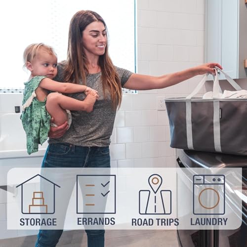 Collapsible Laundry Tote LUXE (300D) - Navy Noir/Cream (2PK) - color: LUXE Navy Noir