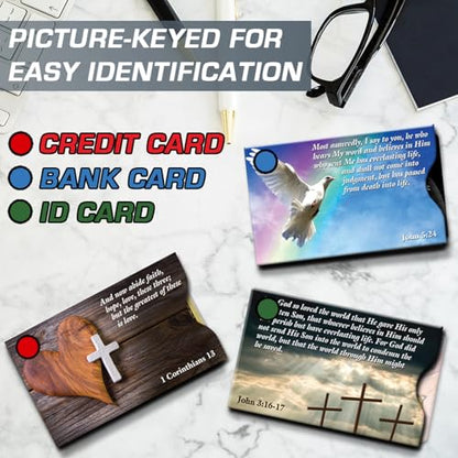 RFID Blocking Credit Card Sleeve Protectors – USA Made Slim Wallet Inserts for Credit Cards, Debit Cards & ID Protection (16, Faith - 16 Pack) - color: Faith - 16 Pack