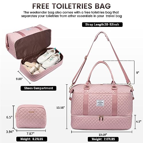 LOVEVOOK Travel Duffle Bag,Weekender Bags for Women with Shoe Compartment - color: Pink-b, size: Large-2 Pcs