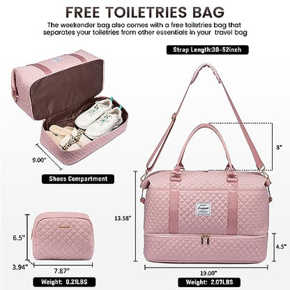 LOVEVOOK Travel Duffle Bag,Weekender Bags for Women with Shoe Compartment - color: Pink-b, size: Large-2 Pcs