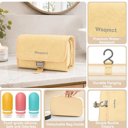 Hanging Travel Toiletry Bag for Women, Makeup Cosmetic Bag Organizer - color: Apricot