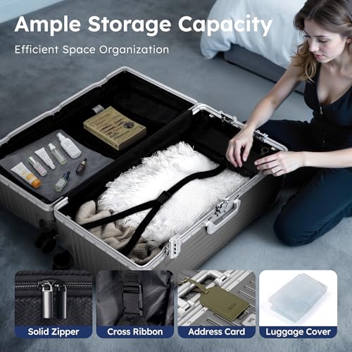 ALPHA CAMP Trunk Luggage 24 Inch with Aluminum Frame Zipperless Suitcase - color: Grey, size: 24 Inch