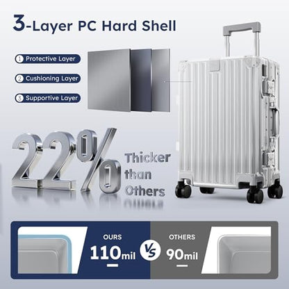 ALPHA CAMP 20 Inch Carry On Luggage with Aluminum Frame Zipperless Suitcase - color: Silver, size: 20 Inch