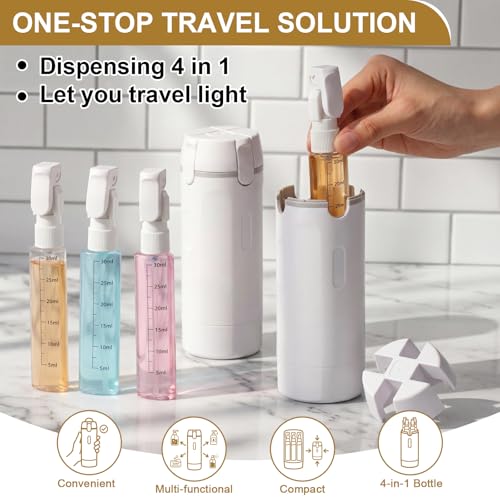 Domensi 2 Pack 4 in 1 Travel Dispenser, White - color: White