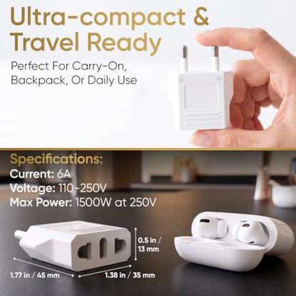 Unidapt US to Europe Travel Plug Adapter, Type C Pin Converter, 2-Pack