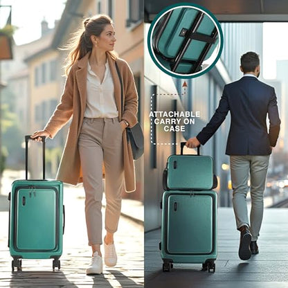 TRAVELARIM 3 Piece Luggage Sets, 20 Inch Carry On Luggage, 24 Inch Suitcase - color: Green, size: 3 Piece Set (20"/24")