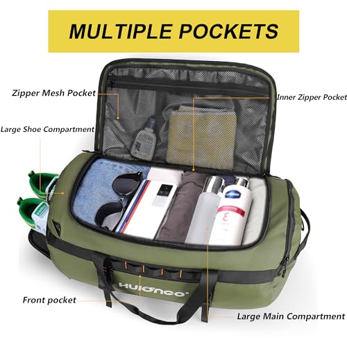 Hulongo Waterproof Duffel Bag Backpack for Men, Green, 40L - color: Green, size: 40L