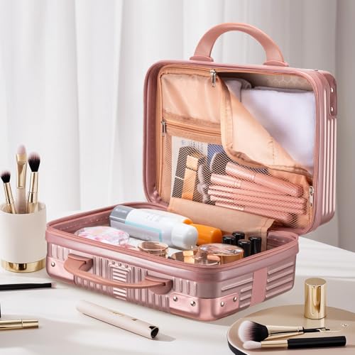 Noverlife 14in Portable Makeup Travel Case Hand Luggage with Elastic Band - color: Rose Gold - Rectangle